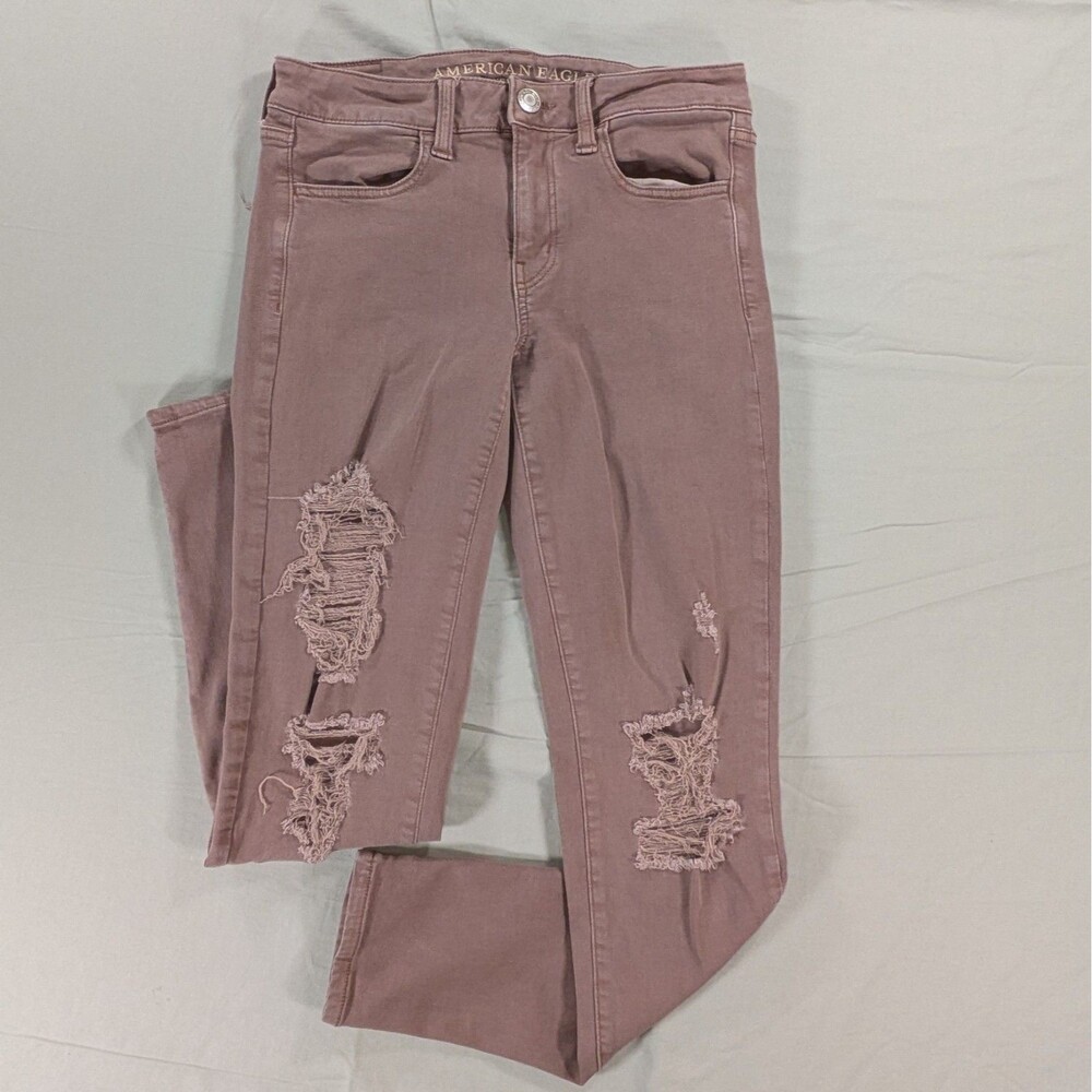American Eagle Skinny Super Stretch Distressed Jeans Women’s Sz 6 Brown Grunge